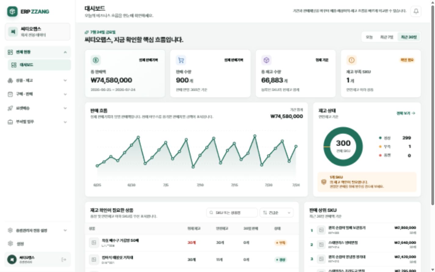 기간별 판매 흐름과 재고 상태를 한 화면에서 확인하는 이알피짱 PC 대시보드
